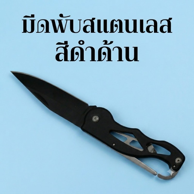 มีดพับสแตนเลส สีดำด้าน
